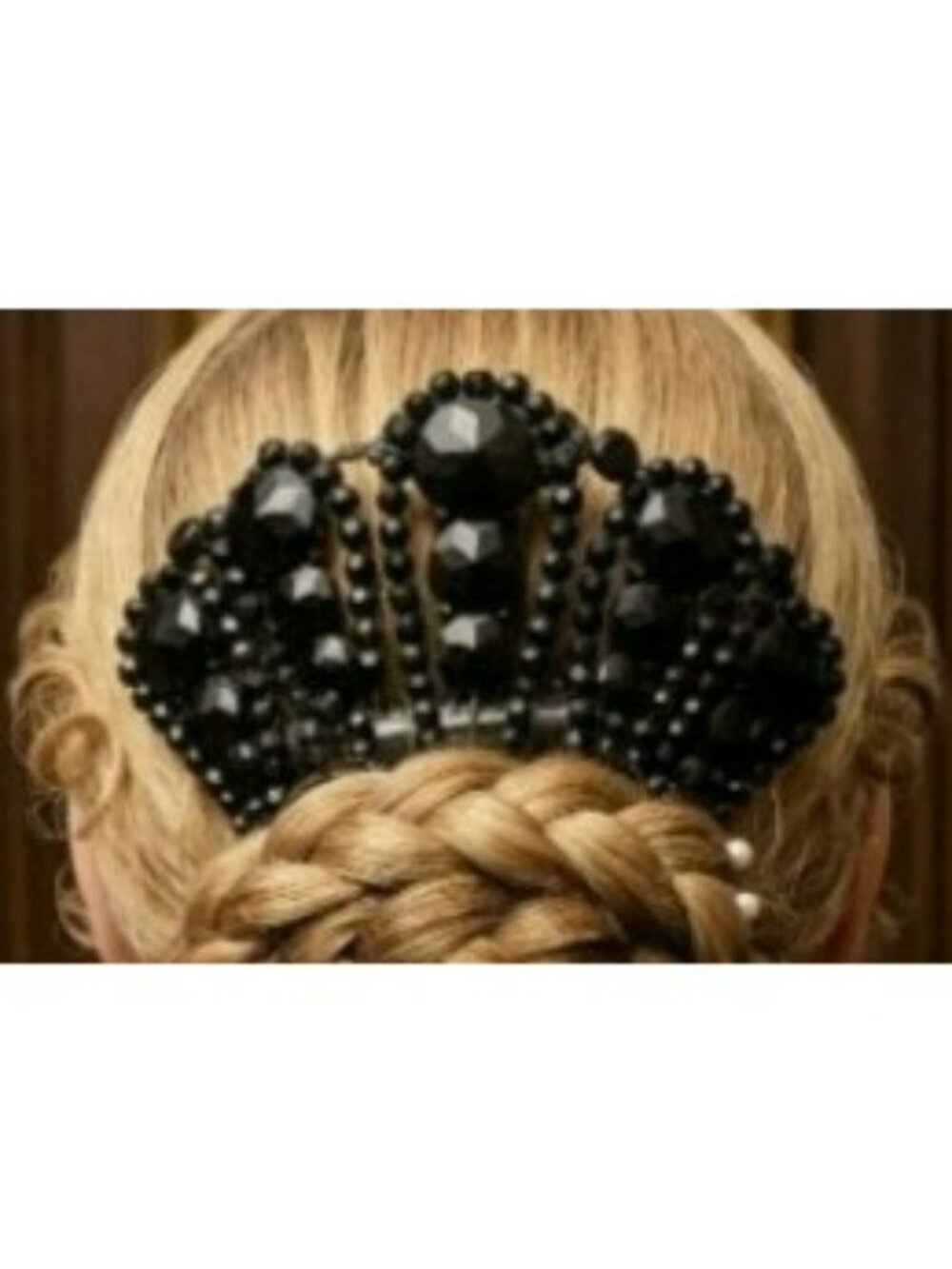 Antique Victorian Mourning Comb Jet Black Beads Beaded Faceted Spanish style